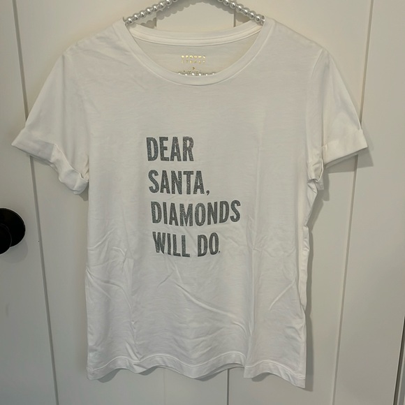 kate spade Tops - Kate SPADE white cuffed sleeve Santa Tee